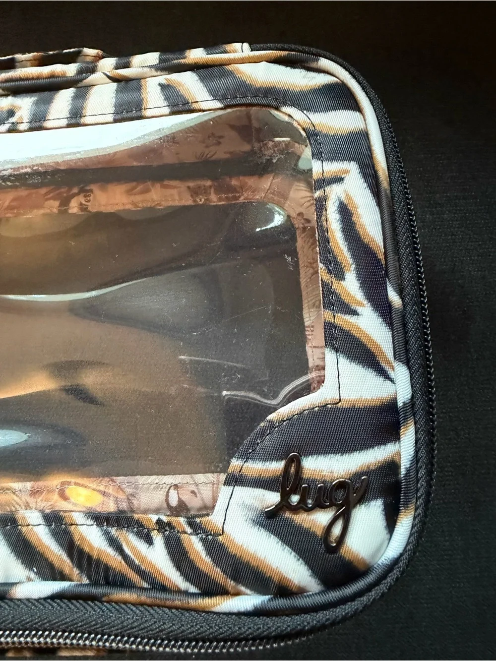 Lug Clear Zip Storage Pouch Bag – Zebra Sand (Black White Brown Animal)